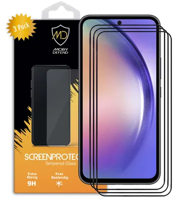 Productafbeelding van 3-Pack MobyDefend Screenprotectors - Geschikt voor  Samsung Galaxy A54  -  Screensavers Met Zwarte Randen - Gehard Glas