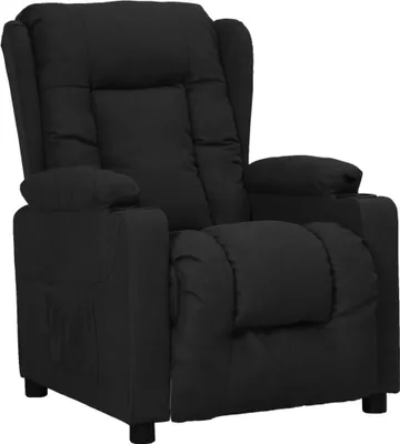 Produktbild von Relaxsessel Schwarz Stoff mit manueller Liegefunktion, 2 Getränkehaltern, verstellbarer Rückenlehne und Fußstütze, 72,5x96x99,5 cm
