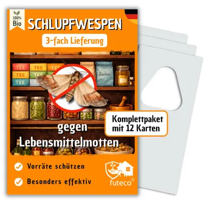 Produktbild von Schlupfwespen gegen Lebensmittelmotten - 12 Karten (4 Karten á 3 Lieferungen) - Effektiv bei Motten