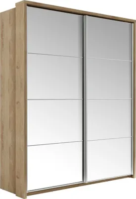 Produktbild von Furniture24 Schwebetürenschrank Kleiderschrank AR-17 ARTI Schiebetürenschrank, Garderobenschrank mit Spiegel, 6 Einlegeboden, 3 Kleiderstangen Shetland Eiche, 180 cm breit