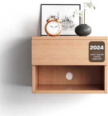 Schwebendes Nachttischchen mit Schublade, Holz, Wandmontage, 1 Stück