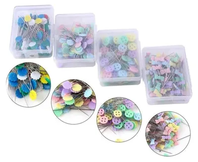 Produktbild von 100 Stück Bunte Flachkopfnadeln aus Metall und Kunststoff für Näh- und Bastelprojekte mit Aufbewahrungsbox
