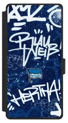 Produktbild von NIVOCASE Klapphülle für Samsung Galaxy S25 Ultra Handyhülle aus Kunst Leder NIVOflip schwarz Graffiti Hertha BSC Offizielles Lizenzprodukt