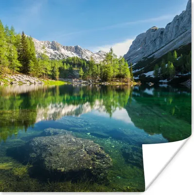 Produktbild von MuchoWow® Poster Wasser - Berge - Felsen 50x50 cm - Wohnzimmerdekoration