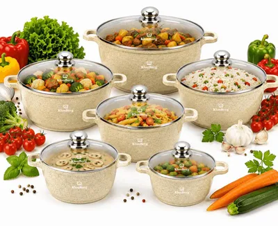 Produktbild von KlönBerg 12-teiliges Topfset | mehrteiliges Topfset | mit marmorierter Beschichtung | Kochtopf | mit Deckel | Antihaftbeschichtung | Induktion | ideal als Geschenk | für alle Herdarten | KB4083