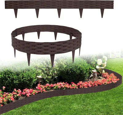 Produktbild von LARS360 100m 100 Stücke Rattan-Optik Rasenkanten Beeteinfassung Beetumrandung Mähkante Palisaden Garten Zaun Gartenpalisade Braun