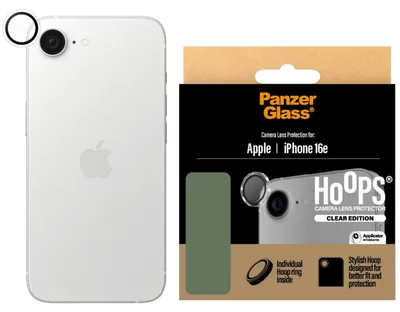 Zdjęcie produktu dla PanzerGlass ® Hoops® Camera Lens Protector Transparent iPhone 17e | 16e, Apple, Apple - iPhone 16e, Apple - iPhone 17e, Aplikacja na sucho, Odporny na zadrapania, Odporny na wstrząsy, Przezroczysty, 1 szt.