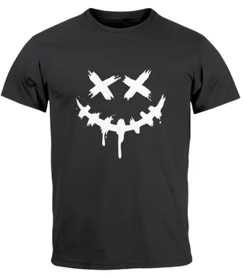Produktbild von Herren T-Shirt Bedruckt Techwear Fashion Streetstyle Smiling Face Smile Trend Print Aufdruck Neverless® anthrazit XXL