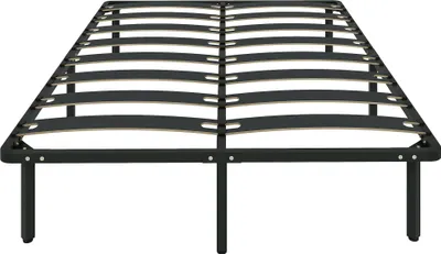 Image de HOMCOM Cadre de lit 140 x 190 cm, lit 2 personnes avec sommier à lattes en bois massif et pied, 26 cm de hauteur avec rangement au-dessous, pas besoin de sommier à ressorts, assemblage facile, noir