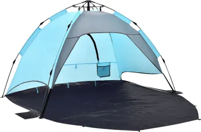 Produktbild von Plážová skořápka 'Mullsjö' 215 x 135 x 140 cm Pop Up plážový stan pro 2 osoby Polootevřený automatický kempinkový stan odpuzující vodu světle modrá / tmavě šedá