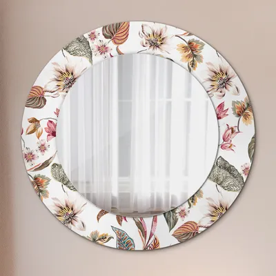 Produktbild von Runder Spiegel mit Modernem Aufdruck - Dekospiegel Wandmontage -Vintage Blumen- Ø60cm