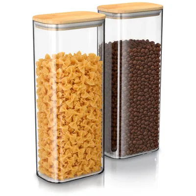 Imagen del producto de Recipientes de almacenamiento con tapa de bambú, 2 unidades de 2250 ml, herméticos gracias al sello de silicona, contenedores de vidrio rectangulares de borosilicato, aptos para temperaturas de -40 a 400 °C, transparentes