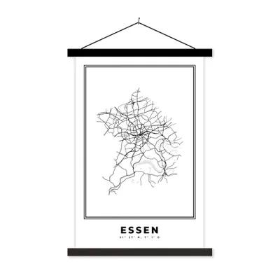 Produktbild von MuchoWow® Textilposter Deutschland - Essen - Stadtplan - Karte - Schwarz-Weiß - Karte 40x60 cm mit schwarzem Rahmen - Wanddekorationen