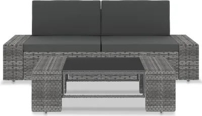 Produktbild von vidaXL 3-tlg. Garten-Lounge-Set Poly Rattan Grau