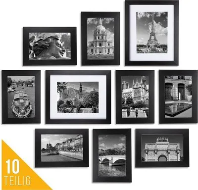 Obrázek produktu pro Sada 10 černých dřevěných fotorámečků 18 x 13 cm, 28 x 18 cm, různé rozměry