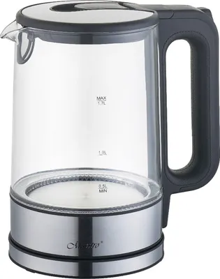 A studio shot of a glass electric kettle.