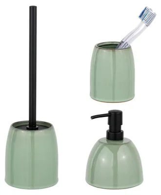 Produktbild von Schöner Wohnen Keramik Bad-Accessoire Set Prati Grün WC-Garnitur Seifenspender Zahnputzbecher