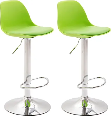 Productafbeelding van CLP Set van 2 barkrukken, model Kiel, van kunststof, met verstelbare hoogte en 360 graden draaibaar | Kleur: groen, frame: chroom