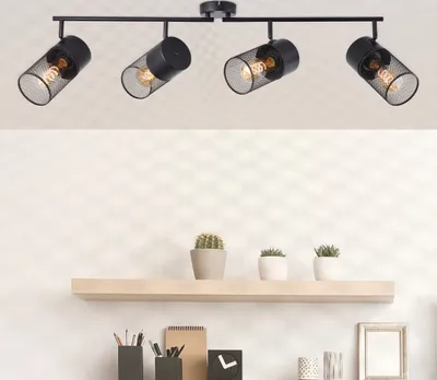 Immagine prodotto di BRILLANTE plafoniera nera KAMOLO | barra di faretti a quattro fiamme con attacco E27 max. 40 watt | larghezza 108 cm | metallo