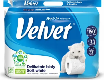 Zdjęcie produktu dla Papier toaletowy Velvet Delikatnie Biały 12 rolek. 3 warstwy