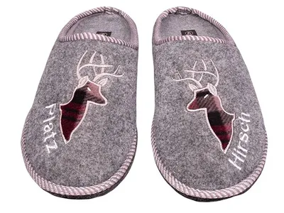 Produktbild von Sprint Sport Herren Hausschuhe mit Stickerei Platzhirsch Pantoffel, Jäger, h.grau Größe 44