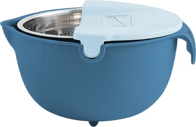 Produktbild von Sieb mit Ruehrschuessel-Set, 9-in-1-Siebe fuer die Kueche zum Waschen von Obst und Gemuese, Nudel-Nudelsieb, Reissieb, doppelschichtiges drehbares Sieb, Schuessel-Set mit Schneidemaschine, 4 Quart