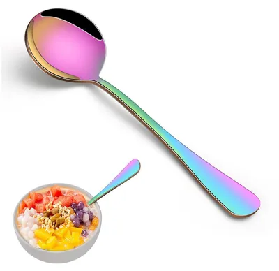 Immagine prodotto di Set di 8 cucchiai da zuppa in acciaio inossidabile, colori arcobaleno, 18,8 cm