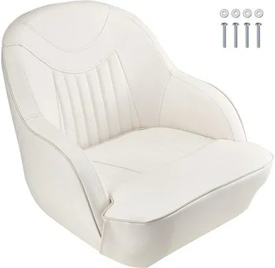 Image de Siège de capitaine avec coussin en mousse haute densité et revêtement en PVC imperméable, siège pliable, de couleur blanche, petite taille