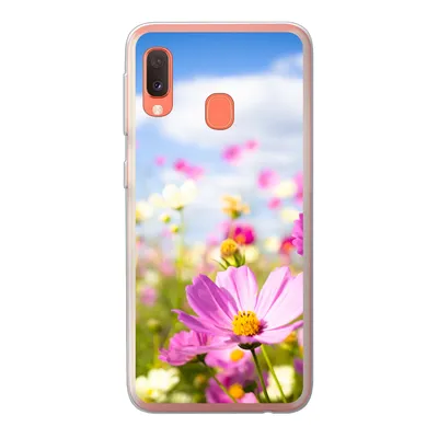 Produktbild von MuchoWow® Handyhülle Schutzhülle Hülle für Samsung Galaxy A20e Blumen - Wiese - Lila - Gras - Weiß - Wolken - Blau Silikon Softcase Handy Hülle - Abdeckung