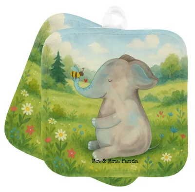 Produktbild von Mr. & Mrs. Panda Topflappen Elefant Biene Design - Weiß - Geschenk, Lustige Sprüche, Liebesspruch, Liebe, Topfuntersetzer, Kochlappen, Set, Jahrestag, Ofenlappen