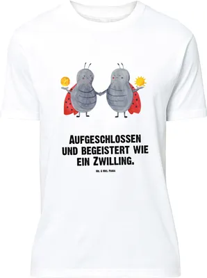 Produktbild von Mr. & Mrs. Panda Größe XL T-Shirt Sternzeichen Zwilling - Weiß - Geschenk, Marienkäfer, mit Spruch, Zwillingsbruder, Shirt, Zwillinge, Glückskäfer, Tshirt