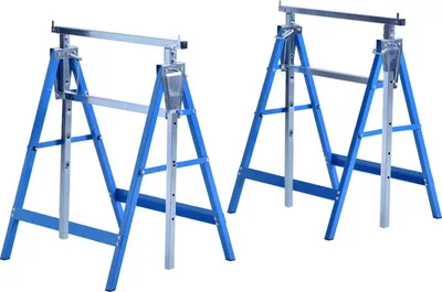 Image de Lot de 2 tréteaux pliables télescopiques hauteur réglable 80-130 cm bleu