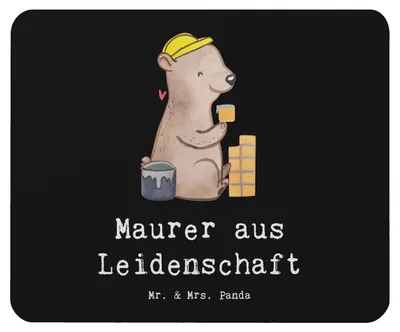 Produktbild von Mr. & Mrs. Panda Mouse Pad Maurer Leidenschaft - Schwarz - Geschenk, Spruch, Mauspad, laptop mousepad, Handwerker, mousematte, Lustig, pc