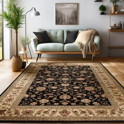 Produktbild von Simpex24 Orientalischer Teppich Wohnzimmer , Schlafzimmer , Esszimmer , Modern Boho Design Teppich , Schwarz Größe: 300 x 400 cm