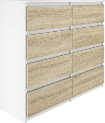 Produktbild von YUMEBLY | Kommode mit 8 Schubladen 120x97x40 cm Schrank für Kleidung, Dokumente, kleine Gegenstände für Schlafzimmer, Wohnzimmer und Büro | Weiß - Sonoma