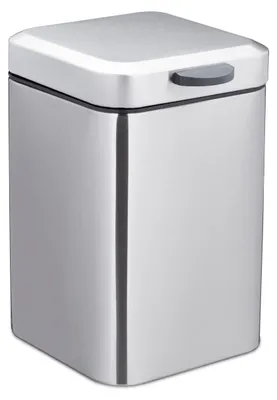 Image de Poubelle de salle de bain Relaxdays à fixation murale, 3 litres, modèle carré, avec système de fermeture automatique, dimensions : 24,5 x 16 x 23 cm, couleur argent