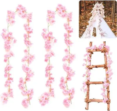 Image de Guirlande artificielle de fleurs de cerisier, rose, 18 m, soie, décoration