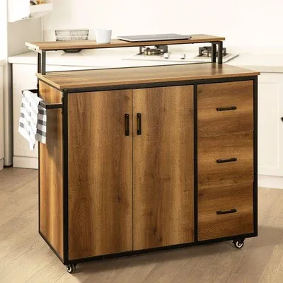 Image de Chariot de cuisine en MDF - avec porte-serviettes - 113 x 106 x 69 cm
