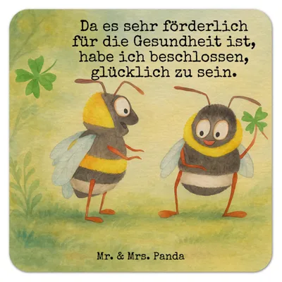 Produktbild von Mr. & Mrs. Panda Tassenuntersetzer Hummeln Kleeblatt Design 25er Set - Weiß - Geschenk, glücklich sein, Biene Deko, Bierdeckel, Tischuntersetzer, Spruch Positiv, Werden