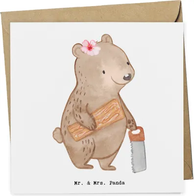 Produktbild von Mr. & Mrs. Panda Klappkarte Tischlerin Herz - Weiß - Geschenk, faltkarte, Grußkarte, Glückwunschkarte, anlasskarte, doppelkarte