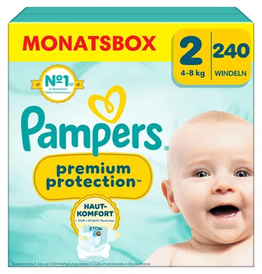 Produktbild von Pampers Premium Protection Windeln Gr. 2 240 Stk 4-8kg Haut- & Auslaufschutz