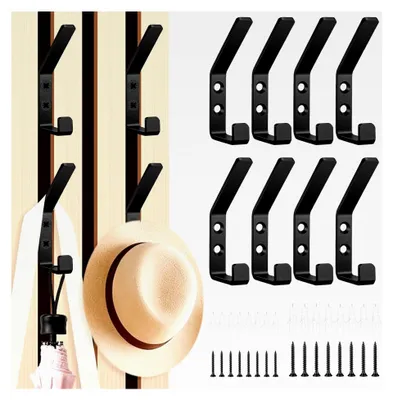 Produktbild von Haken für Akustikpaneele - 8 Stück Doppelter Garderobenhaken Schwarz mit 3 cm und 4 cm Schrauben für Akustikpaneele, Badezimmer, Schlafzimmer, Wandpaneele