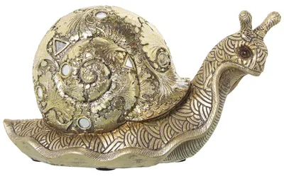 Schneckenskulptur aus Kunstharz, goldfarben, 22x10x12 cm