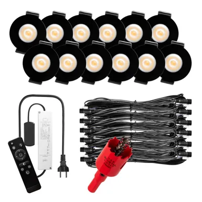 Produktbild von S-Polylight PREMIUM Mini LED- Einbauspots Warmweiss 3.000K, DIMMBAR, IP65, FUNK 3W LED Einbaustrahler Terrassenüberdachung, Terrassenbeleuchtung, Bad, Sauna, LED Spots mit Fernbedienung (SCHWARZ, 12x LED-SET)