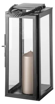 Produktbild von FINK Laterne SEVILLA mit Glas - Windlicht aus Edelstahl pulverbeschichtet, grau, schwarz, H 43 cm, B 18 cm, Tischdeko
