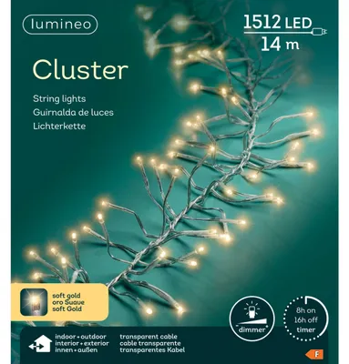 Produktbild von Lumineo Lichterkette CLUSTER 1512 LED 14 m Soft Gold, transp. Kabel