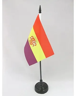 Produktbild von Tischflagge der Zweiten Spanischen Republik mit Wappen – 15 x 10 cm