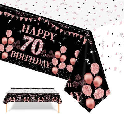 Produktbild von Tischdecke 70. Geburtstag Roségold 137x274cm Party Deko Happy Birthday