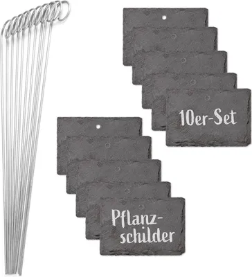 Produktbild von Hoberg Schiefer-Pflanzschilder - 10er Set Witterungsbeständig Wiederverwendbar Individuell Beschriften Pflanzen Kräutern Blumen Erdspieß Stahl