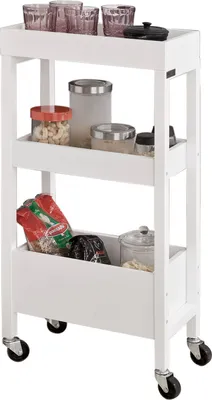 Produktbild von SoBuy® Vozík s 3 priehradkami Vozík do niky Kúpeľňový vozík Kuchynský regál Kuchynský vozík, biely,FKW49-W